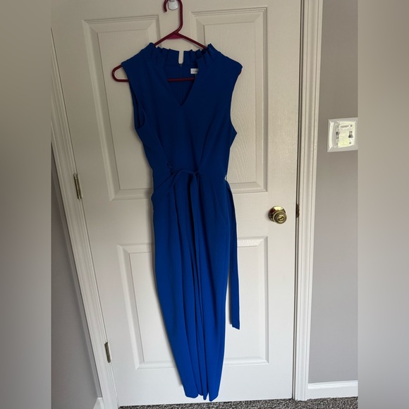Calvin Klein Blue Pleated Tie Front Maxi Dress - Picture 1 of 4